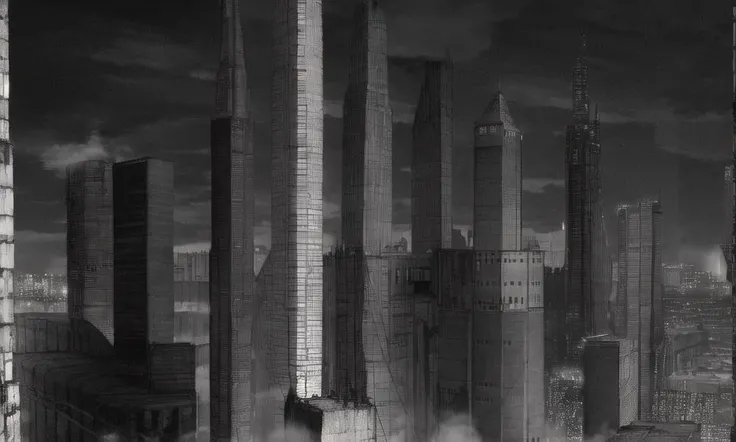 vast scenery, empty, city ruins, cables, tubes, clouds, smoke, megastructures, dystopian minimalistic buildings, (best quality:1.3), monochrome, grayscale, <lora:blame5:1>,  g-pen sketches, rough outline, detailed shadow