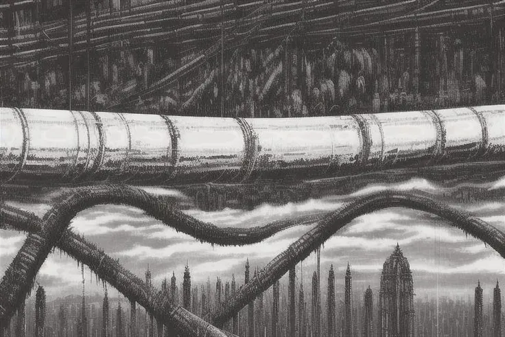 detailed_background, vast, gigantic, decrepit scenery, covered in large tubes and cables, dim light, <lora:Blame!:1>