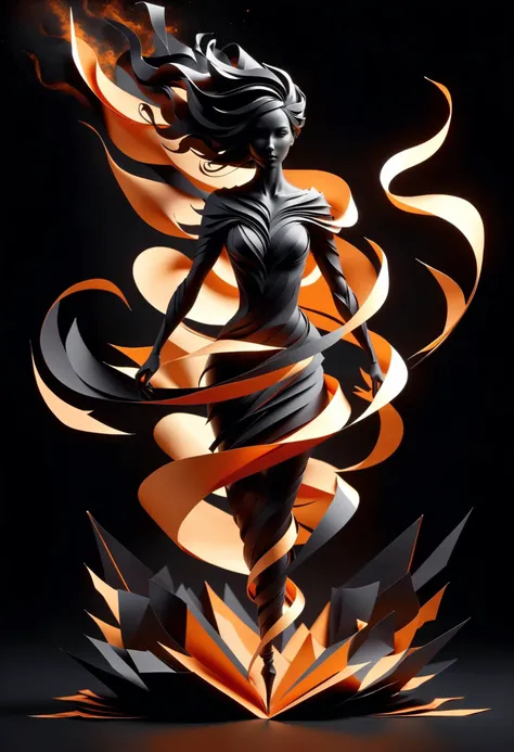 pitch black dark background, [rising smoke blobs : woman stylized as black and orange turn paper texture, rising, in the style of dan dos santos: 6]
DonM3l3m3nt4lXL <lora:DonM3l3m3nt4lXL:1>