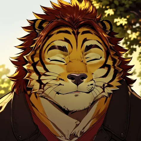 anime character with a tiger face and a red tie