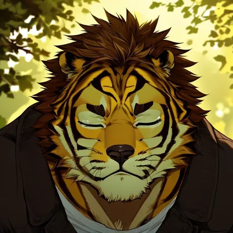 a close up of a tiger's face with a suit on