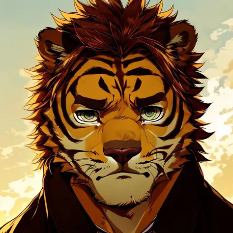 a close up of a tiger with a jacket on