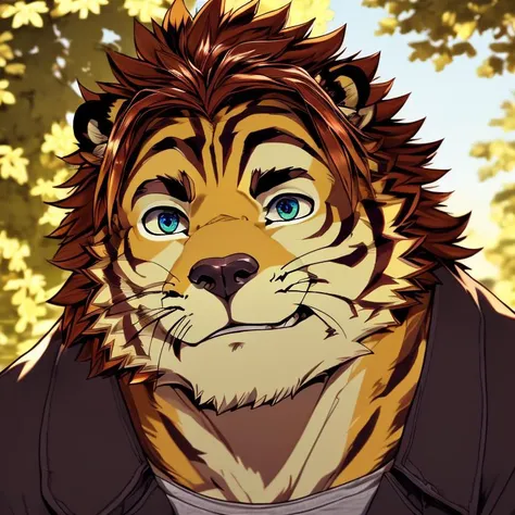 a close up of a cartoon tiger with blue eyes