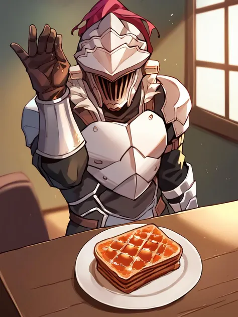 a close up of a plate of waffles on a table