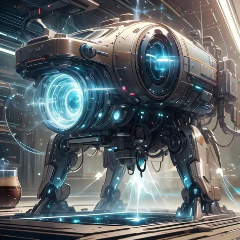 (masterpiece, top quality, best quality, official art, beautiful and aesthetic:1.2),antitech,light particles, coffee machine , detailed background, scifi, <lora:AntimatterTech-20:1>