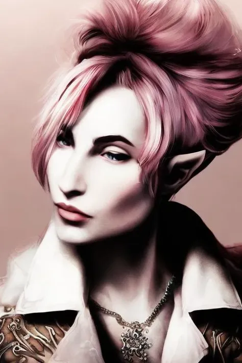 ftnadusk3,  elezen, 1 girl, solo, feminine elf like beauty, digital art, illlustration,  ligne claire,  cleavage , watercolor ef...