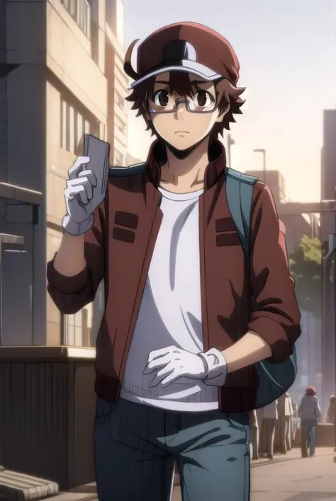 redbloodcellAA2153, <lora:red blood cell AA2153 s1-lora-nochekaiser:1>,
red blood cell AA2153, brown hair, (brown eyes:1.5), male focus, glasses, ahoge,
BREAK shirt, gloves, hat, jacket, pants, white gloves, red headwear, red jacket,
BREAK outdoors,
BREAK ...