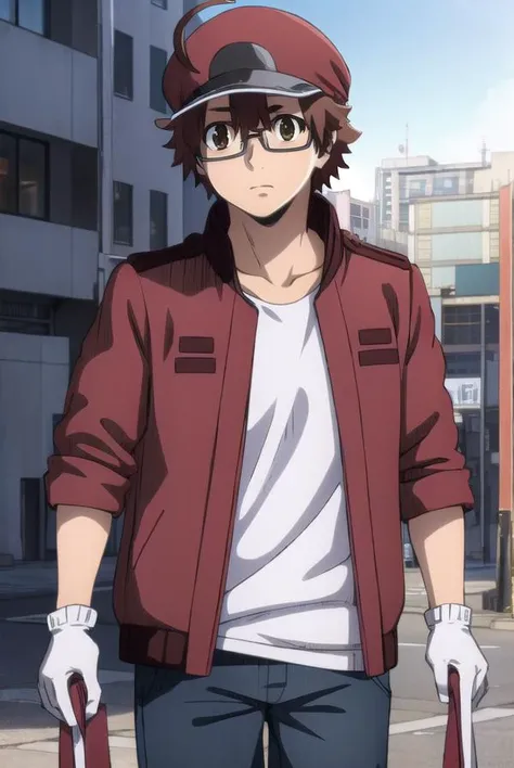 redbloodcellAA2153, <lora:red blood cell AA2153 s1-lora-nochekaiser:1>,
red blood cell AA2153, brown hair, (brown eyes:1.5), male focus, glasses, ahoge,
BREAK shirt, gloves, hat, jacket, pants, white gloves, red headwear, red jacket,
BREAK outdoors,
BREAK ...