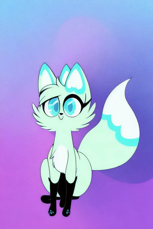 a cartoon fox with glasses sitting on a purple and blue background