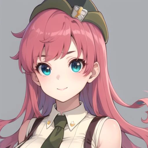 ((masterpiece)),(best quality),official art,extremely detailed CG,unity 8k wallpaper,ultra detailed,beautiful detailed eyes,extremely detailed face,1girl,solo,upper body,(portrait:1.5),Novice female,seductive_smile,beret,very long hair,pink hair,bangs,floa...