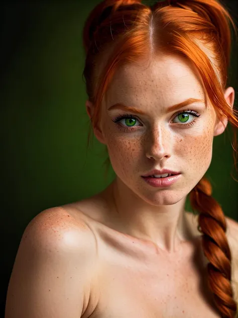 a close up of a woman with red hair and freckles