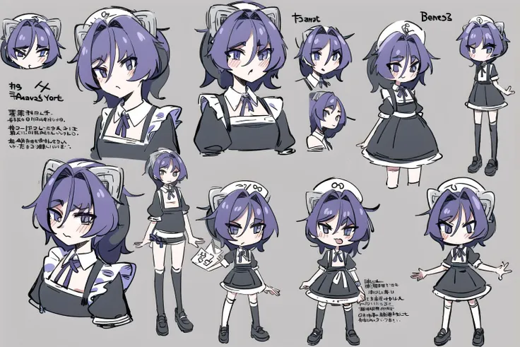 <lora:jets10-768-allpics-4000-tagson:1>, (masterpiece:1.2), best quality, masterpiece, absurdres, highres, purple hair, interface headset, jeanfaymas as a (french maid:1.2), (character sheet:1.2)