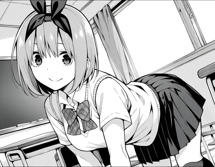 anime girl in school uniform laying on the floor in front of a desk