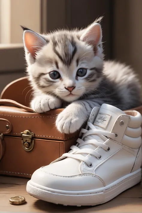 amazing quality, masterpiece, best quality, hyper detailed, ultra detailed,
kitten sleeping in a shoe