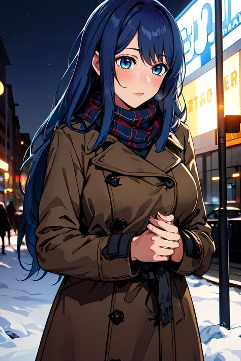 masterpiece,best quality, unreal engine, ultra res, extremely detailed,
1girl, big breasts,  waist , (muscular:0.4) ,slender, 
<lora:Character_kurokawa_akane_v1:0.6>HMAKANE, 
BLUE HAIR, long HAIR, GRADIENT HAIR, 
long coat,brown coat,  plaid scarf, 
blush,...