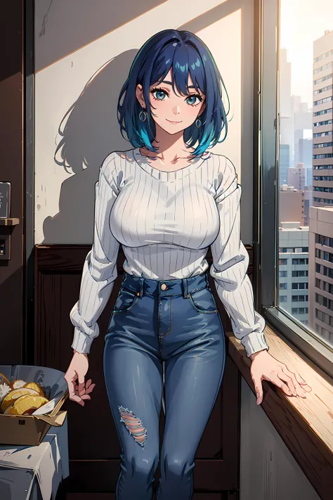 masterpiece,best quality, ultra_res, extremely detailed,
1girl,<lora:Character_kurokawa_akane_v1:0.5>
HMAKANE, BLUE HAIR, medium HAIR, GRADIENT HAIR, 
closed mouth, earrings, jewelry, 
off shoulder, long sleeves,  detatched sleeves, sweater,  ribbed sweate...