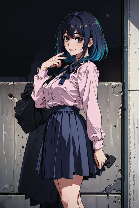 masterpiece,best quality, ultra_res, extremely detailed,
1girl,<lora:Character_kurokawa_akane_v1:0.5>
HMAKANE, BLUE HAIR, medium HAIR, GRADIENT HAIR, 
breasts, waist,back shot
watching at viewer, smile,standing,
<lora:izumirika_lora:0.4>
<lora:Styles_anime...