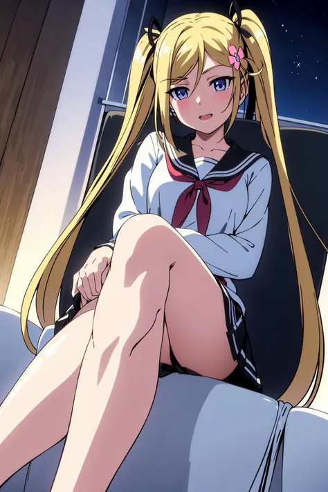 anime, hdr, soft light, ((best quality)), ((masterpiece)), (detailed), 1girl,(looking at viewer:1.5),blush,nsfw,seductive smile,solo,nose blush,full body shot,slightly open mouth,
,school uniform, serafuku, black skirt, white thighhighs
,curtains,(night:1....