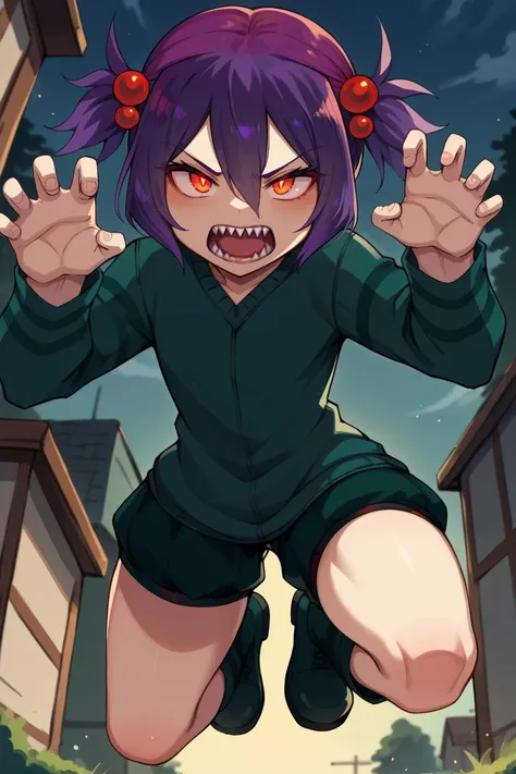 a cartoon image of a girl with purple hair and a green shirt