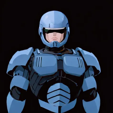 a close up of a person in a blue suit with a helmet