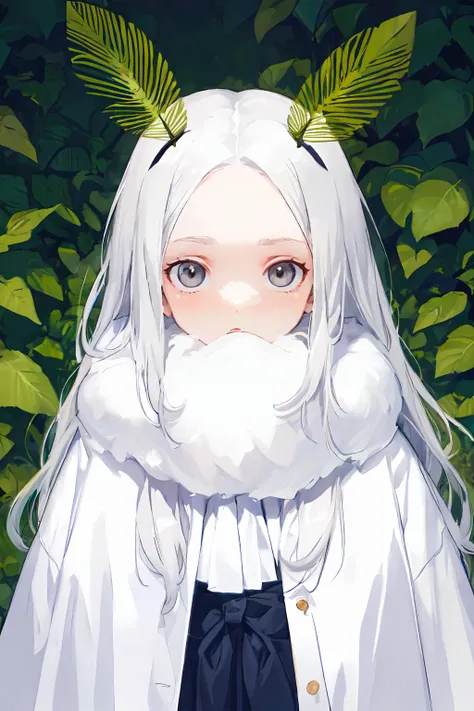 <lora:monstergirl_cpt_v04:1> mothgirl,, ultra detailed, masterpiece, best quality, aesthetic, detailed,, serious, 1girl, (white eyes:1.1), (grey eyes:1.3), white hair, very long hair, parted hair, parted bangs, <lora:parted_hair_v1.3:1.3>, medium breasts,