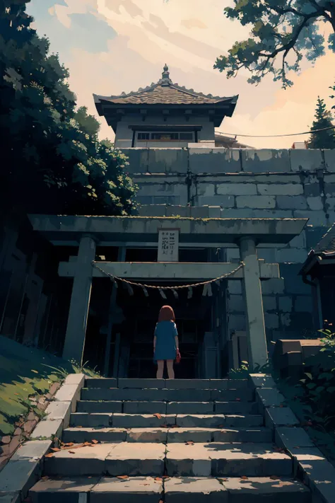 anime scene of a woman standing in front of a building