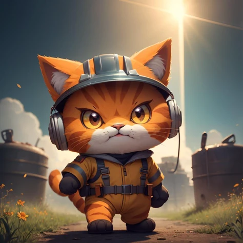 cartoon,smile,c4tt4stic,orange cat,masculine,cartoon cat wearing miner outfit,wearing helmet,cat,full body,amazing composition,lens flare,movie composition,deth of field,bokeh,<lora:c4tt4stic:0.8>,