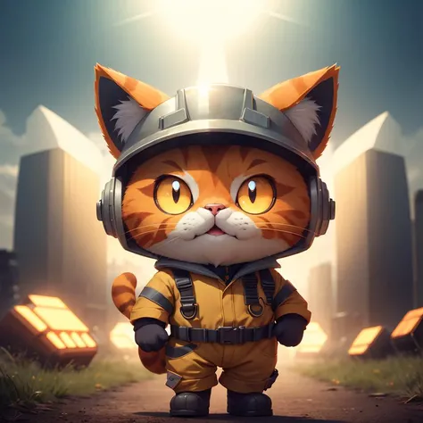 cartoon,smile,c4tt4stic,orange cat,masculine,cartoon cat wearing miner outfit,wearing helmet,cat,full body,amazing composition,lens flare,movie composition,deth of field,bokeh,<lora:c4tt4stic:0.8>,