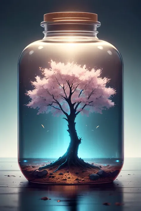 masterpiece,high quality,best quality,sakura tree in a bottle,fluffy,realistic,atmospheric light refraction,by lee jeffries nikon d850 film stock photograph 4 kodak portra 400 camera f1.6 lens rich colors hyper realistic lifelike texture dramatic lighting ...