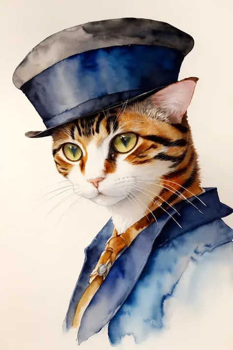 masterpiece,best quality,1cat,solo,tophat,(a watercolor painting),<lora:DragonfruitGT_MINT:1>,