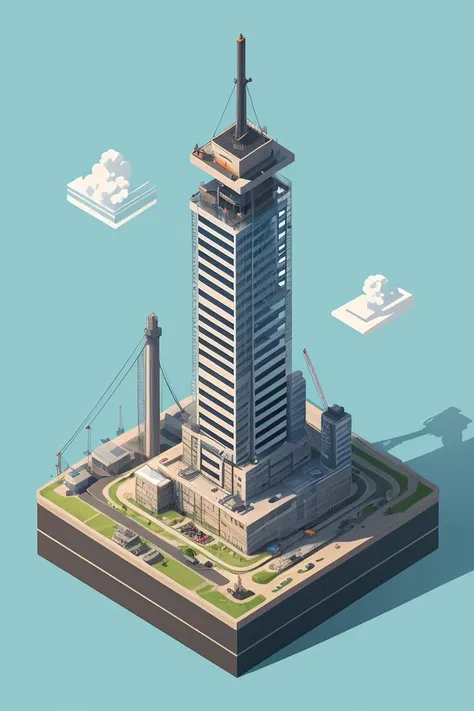 masterpiece, high quality, best quality, industrial tower, isometric, cartoon illustration, (Green-Powered:0.4),