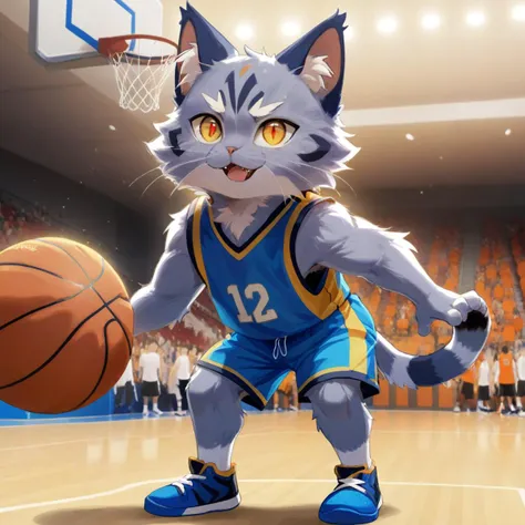 a close up of a cat with a basketball ball in a court