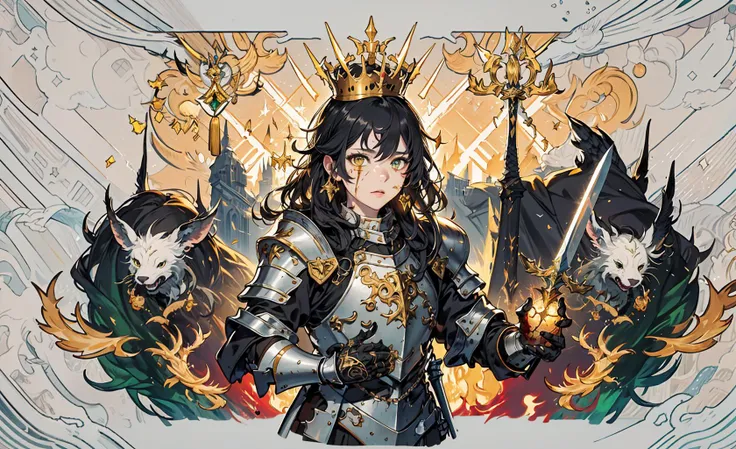 (masterpiece:1.2, best quality:1.1),8K,intricate details,HD,best illustration,wall-paper,intricate details,8K Hd wallpaper:1.6
1girl,12yo,Golden pupil,((Golden eye)),Golden iris,shine:1.6
Swords and shields, griffins, wings, banners, streamers, emeralds, c...