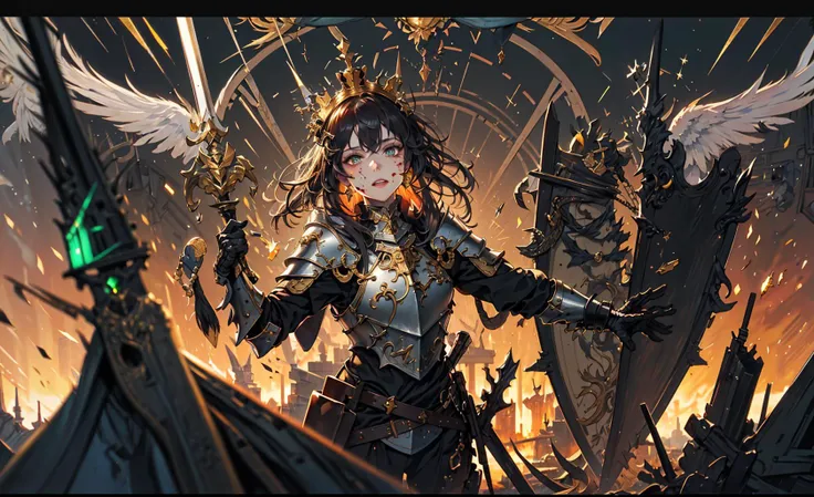 (masterpiece:1.2, best quality:1.1),8K,intricate details,HD,best illustration,wall-paper,intricate details,8K Hd wallpaper:1.6
1girl,12yo,Golden pupil,((Golden eye)),Golden iris,shine:1.6
Swords and shields, griffins, wings, banners, streamers, emeralds, c...
