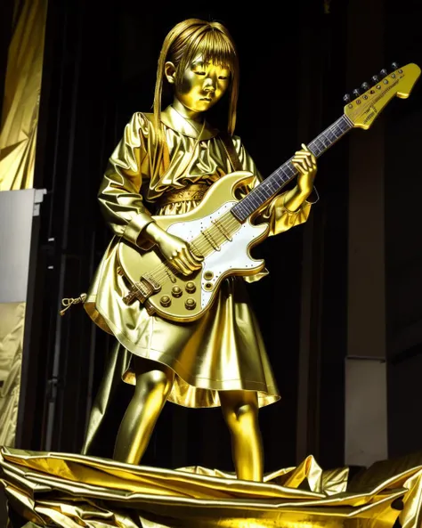 a close up of a statue of a woman with a guitar