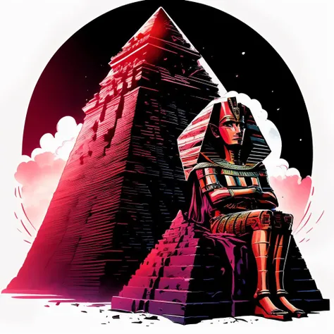 (maroon color palette theme), zoser, the pharaoh of egypt, inspecting the step pyramid monument dedicated to him <lora:tshirt_de...