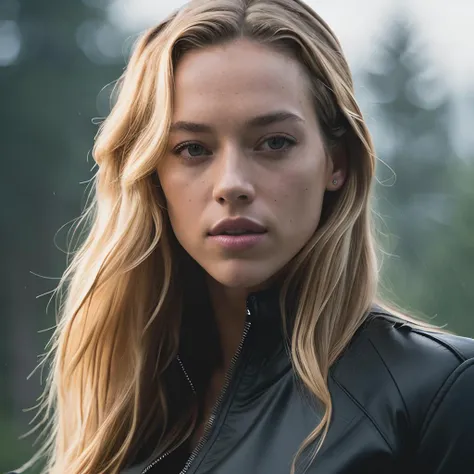 hannahferguson, an attractive woman, on a (mountain-top), wearing a (coat), (heavy-rainstorm:1.1), (8k, best quality, depth of field, ultra high res:1.2), (absurdres, intricate, photorealistic, masterpiece, ultra-detailed, Unreal Engine:1.3)