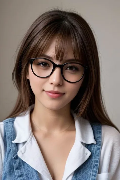 a woman wearing glasses and a white shirt posing for a picture