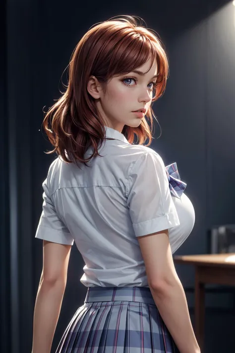 (ultra realistic,32k, masterpiece:1.2),(high detailed skin:1.1),( high quality:1.1),mature adult women,
<lora:llmaki-nvwls-v1:0.8>defMaki, white shirt, striped blue bowtie, short sleeves, plaid skirt, pleated skirt, (from behind, looking at viewer, standin...