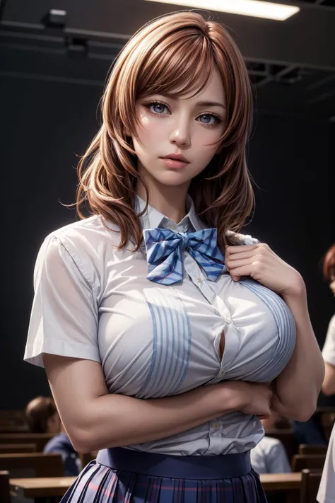 (ultra realistic,32k, masterpiece:1.2),(high detailed skin:1.1),( high quality:1.1),mature adult women,
<lora:llmaki-nvwls-v1:0.8>defMaki, white shirt, striped blue bowtie, short sleeves, plaid skirt, pleated skirt, fighting  pose,huge breast,large breast,...