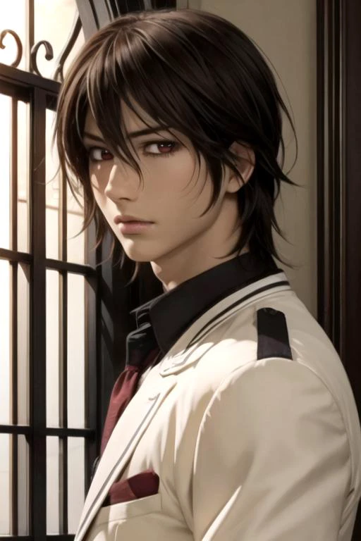 masterpiece, best quality, , 1boy, solo, male focus, looking at viewer, upper body, , , , <lora:kaname_kuran:0.74>, kaname_kuran, brown hair, red eyes, , ,