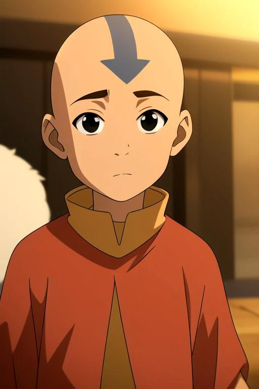 masterpiece, best quality, , 1boy, solo, male focus, looking at viewer, upper body, depth of field, , , <lora:aang_avatar:0.74>, aang_avatar, bald, black eyes