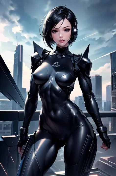 (masterpiece, best quality, detailed), 1girl, solo, looking at viewer, adadress, black eyes,
<lora:StealthTech:1>, stealthtech, cutting edge, scifi, bodysuit, shoulder armor, interface headset, sleek angular, outdoors, rooftop, day, cityscape, blue sky, cl...