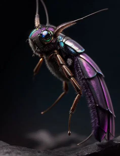 ((best quality)), ((masterpiece)), ((realistic)), (detailed), Small Roaming Iridescent Otherworldly Insectoid, Decapod Bimanual, Flippers,  Long-Tailed, Shaggy Fur, Elongated Ears,  Antler-like Horns Mandibulate Jaw Magenta, ((masterpiece)), 8K, HDR, <lora...