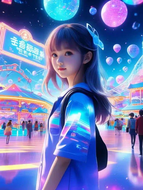 1girl , Holographic Theme Park, anime, best quality, (masterpiece,best quality:1.5)