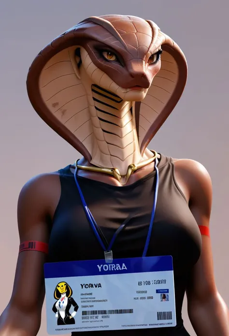 a cobra lady holding a  cobra furry lady id card