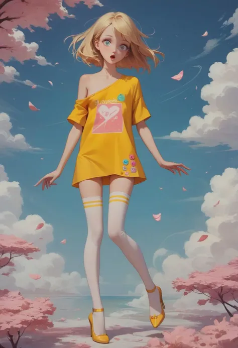 a woman in a yellow dress is flying through the air