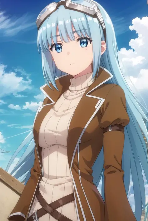 bofuriiz, <lora:bofuri iz s2-lora-nochekaiser:1>,
iz, long hair, bangs, blue eyes, blue hair, blunt bangs,
BREAK gloves, long sleeves, dress, pantyhose, black gloves, sweater, coat, turtleneck, goggles, ribbed sweater, goggles on head, open coat, turtlenec...