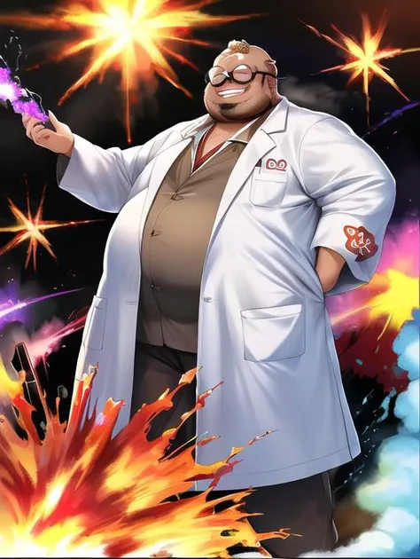 a cartoon of a man in a lab coat holding a purple object