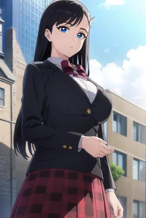 noelniihashi, <lora:noel niihashi anime-lora-nochekaiser:1>,
noel niihashi long hair, blue eyes, black hair, hair ornament, hairclip, (large breast:1.2),
BREAK skirt, shirt, long sleeves, bow, school uniform, jacket, white shirt, pleated skirt, collared sh...